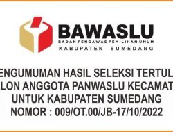 Pengumuman Hasil Seleksi Tertulis Calon Panwanlu Kecamatan Untuk Kabupaten Sumedang