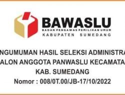 Pengumuman Hasil Seleksi Administrasi Calon Anggota Panwaslu Kecamatan Kab. Sumedang