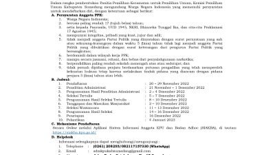 Pengumuman Seleksi Calon Anggota PPK Untuk Pemilu Tahun 2024