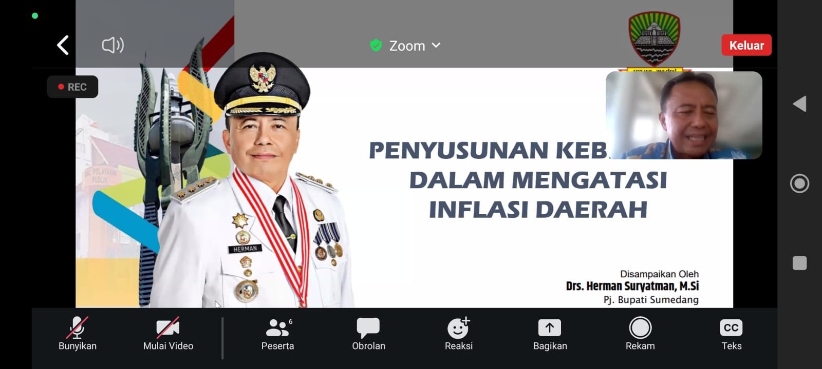 Penyusunan Kebijakan dalam Mengatasi Inflasi Daerah" secara virtual, Kamis (29/02/2024).