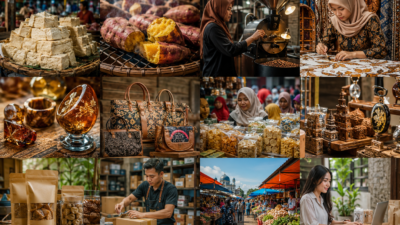 Ilustrasi Beragam produk UMKM unggulan Kabupaten Sumedang mulai dari kuliner, kopi, batik, hingga kerajinan lokal.