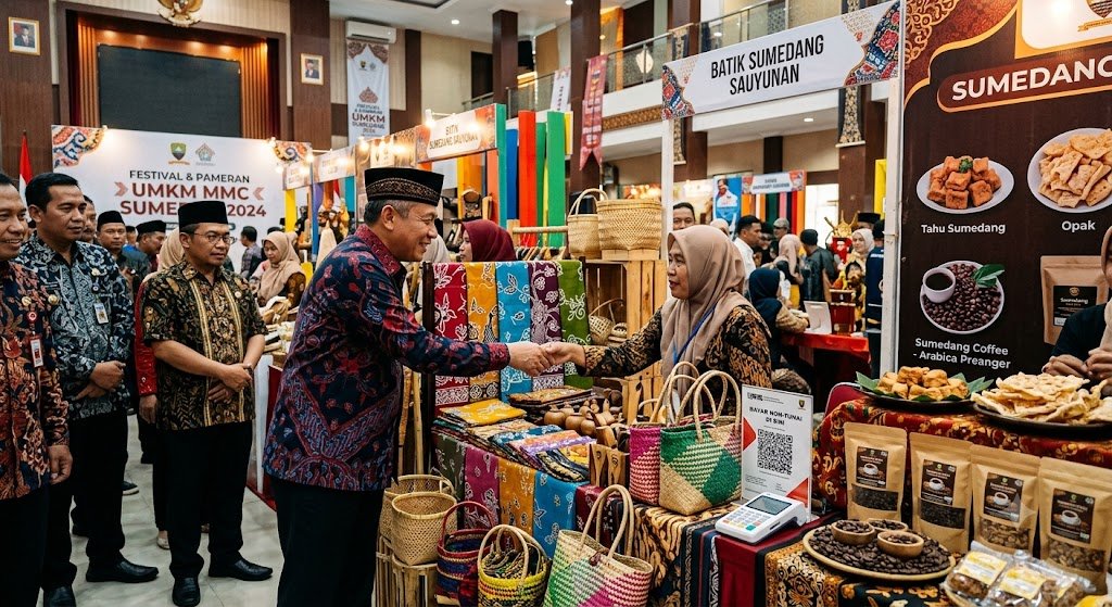 Ilustrasi Pameran produk UMKM unggulan Kabupaten Sumedang dalam program pengembangan UMKM 2026.